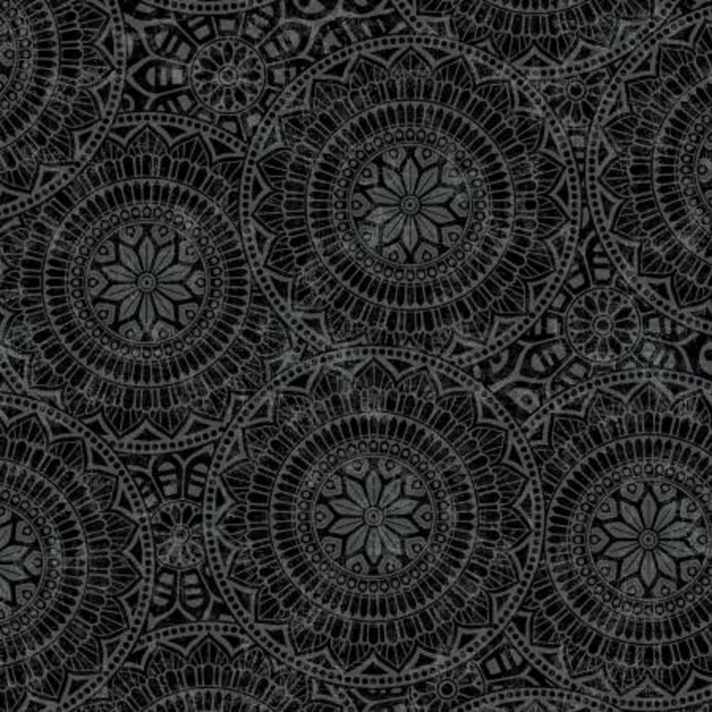 Black Tossed Mandalas 118 Cotton (7637S-99)  Sold in UNITS of  metre