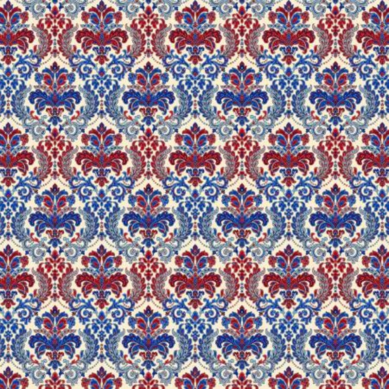 Cream/Navy Damask 108 Cotton (3197W-44)  Sold in UNITS of  metre