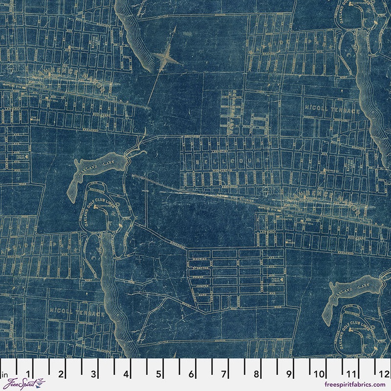 Eclectic Elements Palette: BLUE MAP Fabric (1/2 yd) by Tim Holtz