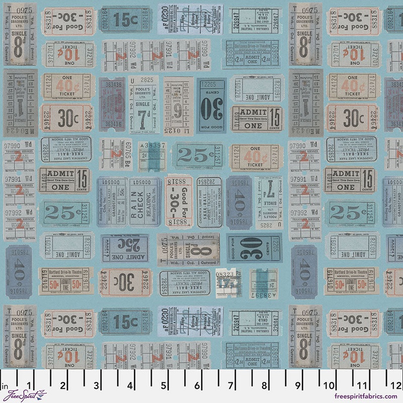 Eclectic Elements Palette: BLUE TICKETS Fabric (1/2 yd) by Tim Holtz