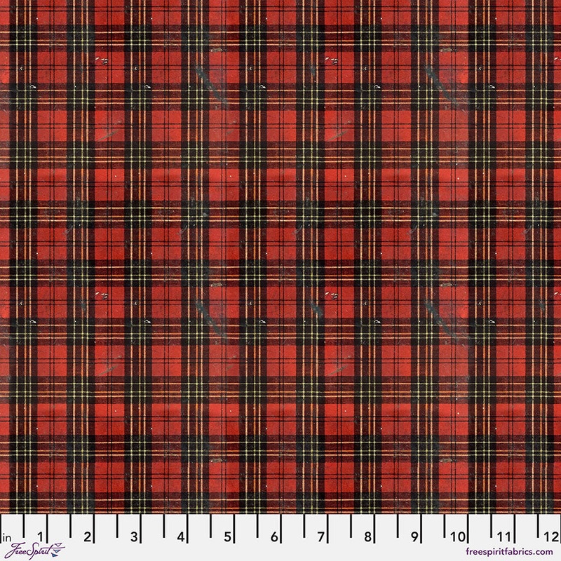 Eclectic Elements Seasonal Palette: CHRISTMAS WORN PLAID Fabric (1/2 yd) by Tim Holtz