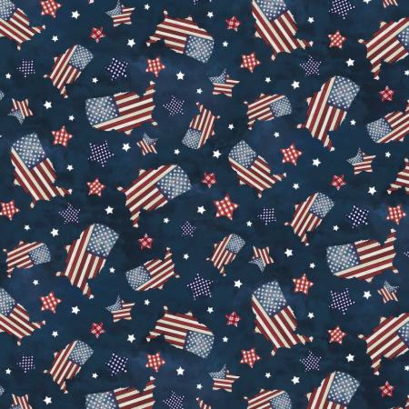 Farmhouse Americana: WOODEN MAP TOSS Patriotic Fabric (1/2 yd)