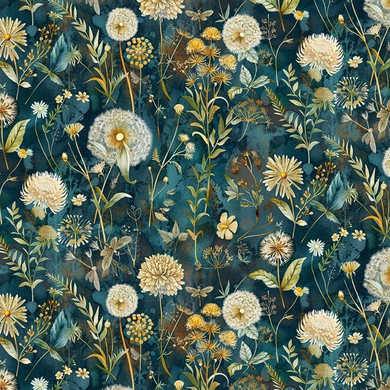 Forest Whisper: MIDNIGHT WILD FLORAL Fabric (1/2 yd)