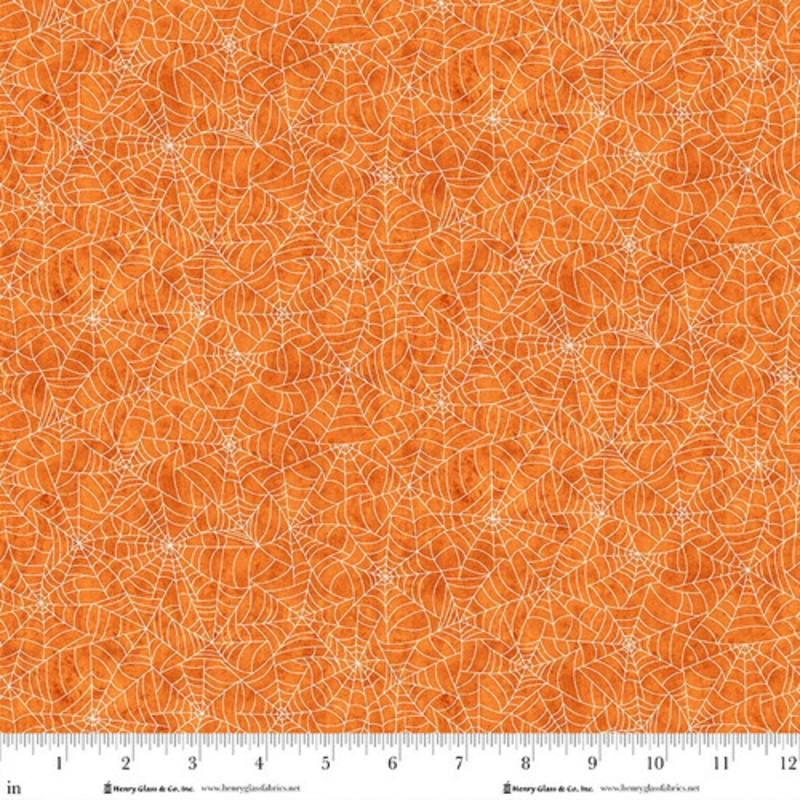Ghosts in the Graveyard: SPIDERWEB GLOW ORANGE Fabric (1/2 yd)