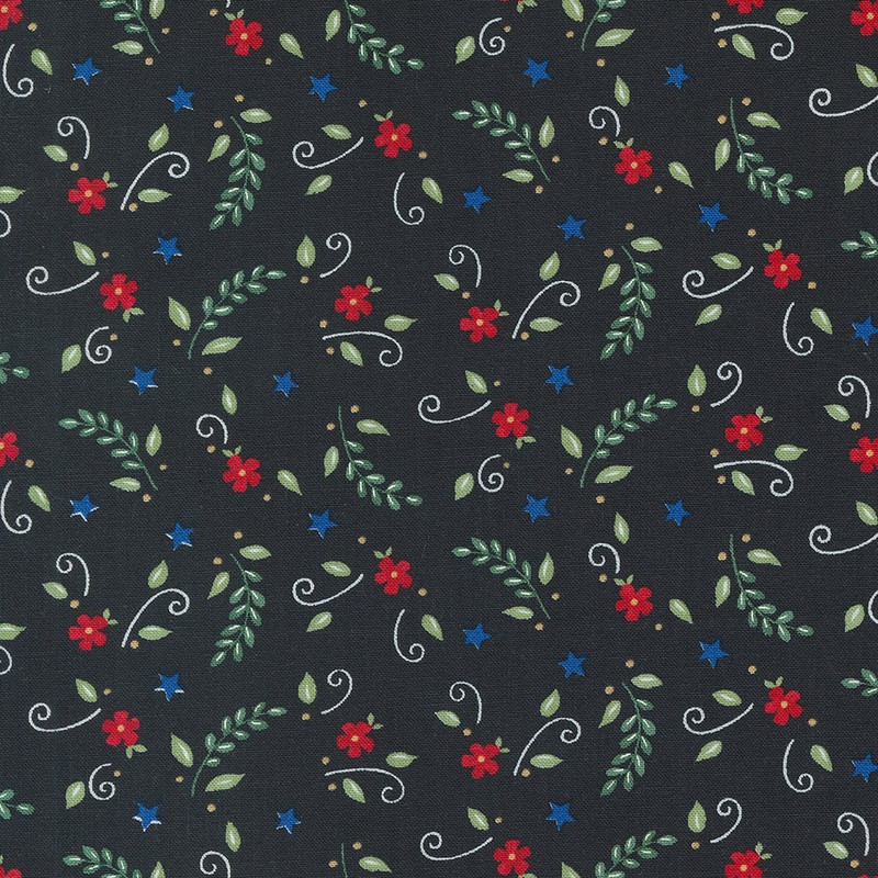 Red White & Bloom: BLACK Flower And Leaves by Deb Strain (1/2 yd)