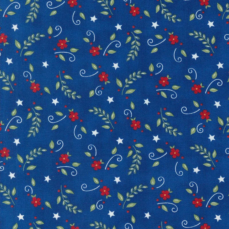 Red White & Bloom: MIDNIGHT BLUE Flower And Leaves by Deb Strain (1/2 yd)