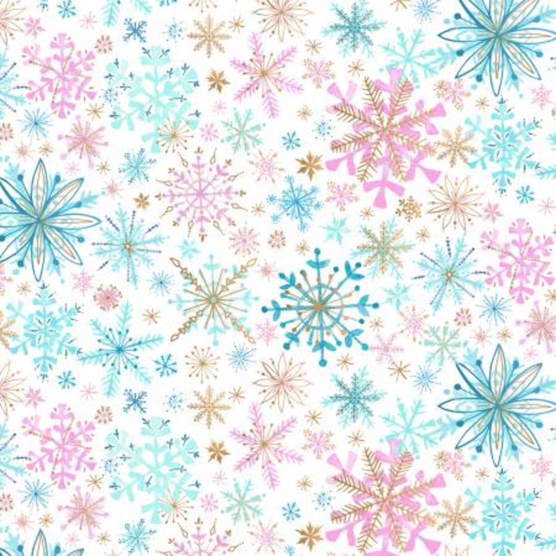 White Large Snowflakes 108 Cotton (CDX2836-WHITE)  Sold in UNITS of  metre