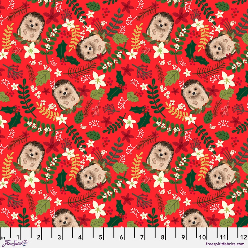 Cabin Christmas: CHRISTMAS HEDGEHOG - RED Fabric (1/2 yd)