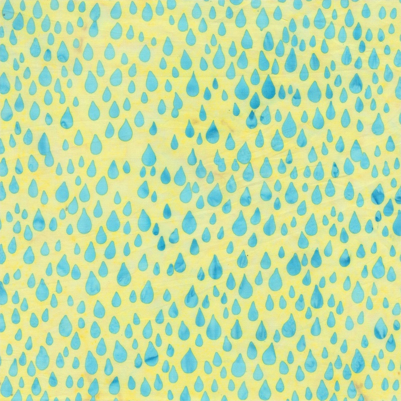 JDJ - Lollypop: CANARY BLUE RAINDROPS Batik Cotton Fabric (1/2 yd)