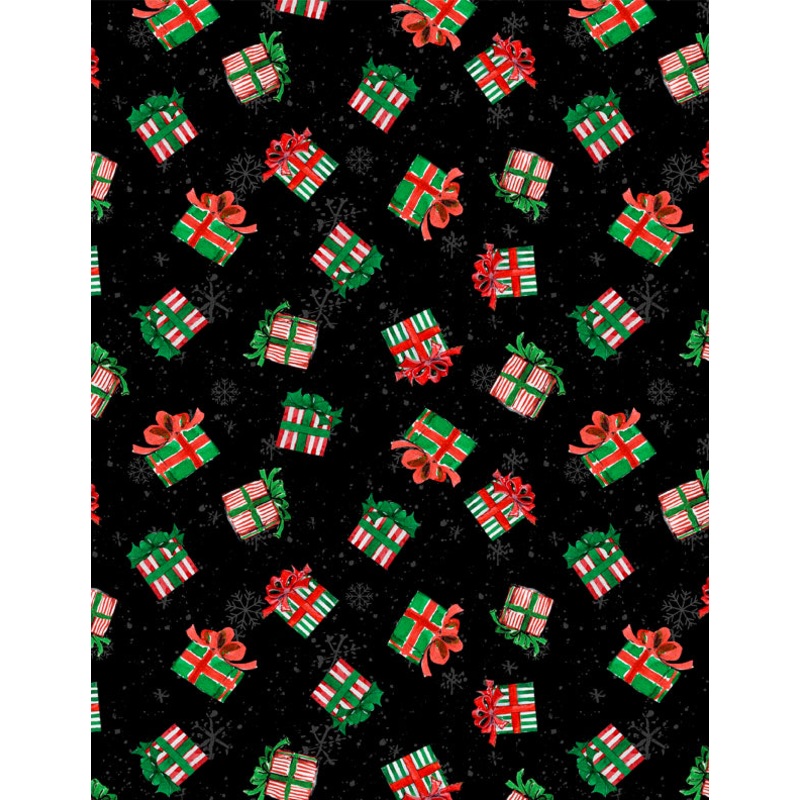 Merry Gnome-ments: GIFT TOSS BLACK Fabric (1/2 yd)