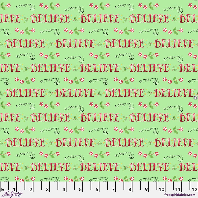 So Much Joy: BELIEVE AND MERRY - LIME Fabric (1/2 yd) by Mary Engelbreit