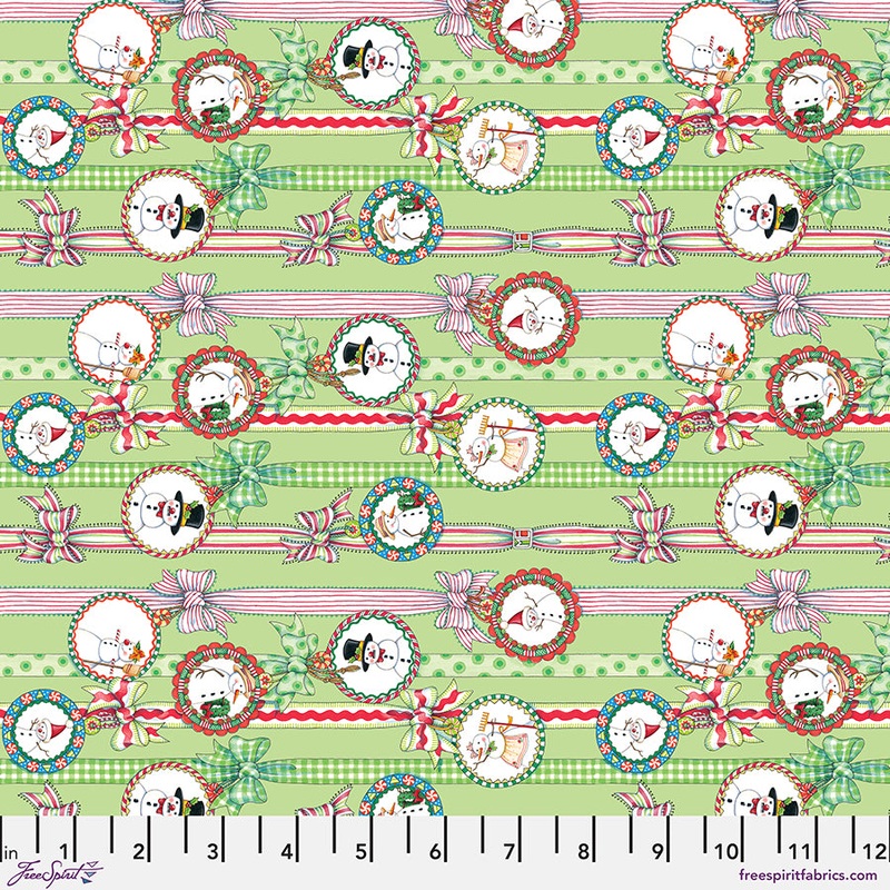 So Much Joy: SNOW PEOPLE RIBBON - Lime Fabric (1/2 yd) by Mary Engelbreit