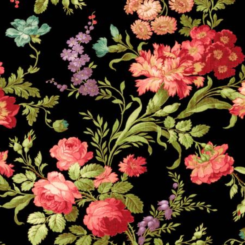 Black Classic Floral 108 Cotton (52893W-1)  Sold in UNITS of  metre