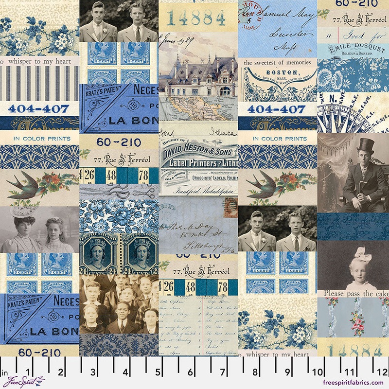 Eclectic Elements Palette: INDIGO COLLAGE Fabric (1/2 yd.) by Tim Holtz