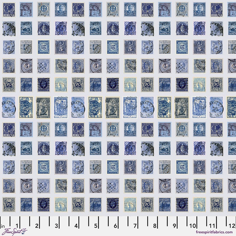 Eclectic Elements Palette: INDIGO STAMPS Fabric (1/2 yd.) by Tim Holtz