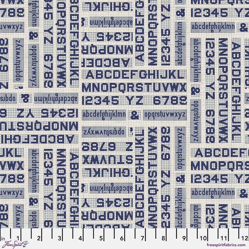 Eclectic Elements Palette: INDIGO TYPOGRAPHY Fabric (1/2 yd.) by Tim Holtz
