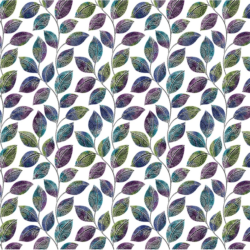 Go With The Flow: MOSAIC LEAVES White/Multi Fabric (1/2 yd)