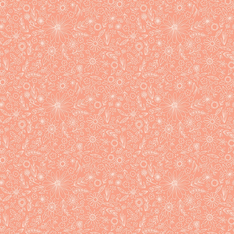 Homemade: OUTLINED FLOWERS CORAL Fabric C13722-CORAL (1/2 Yd.)