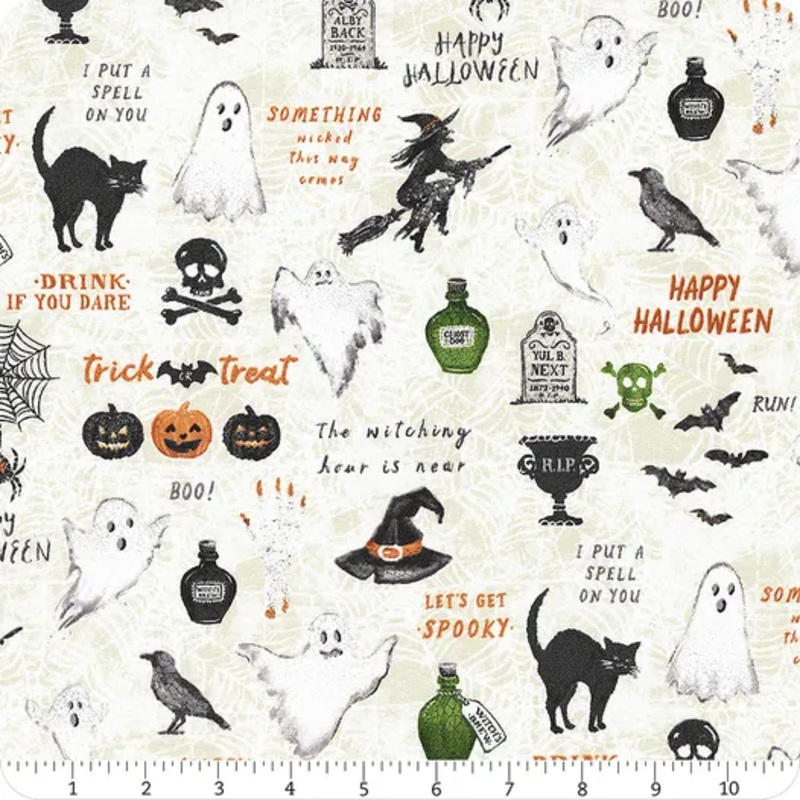 Midnight Hauntings: CREAM LARGE All Over Fabric (1/2 yd)