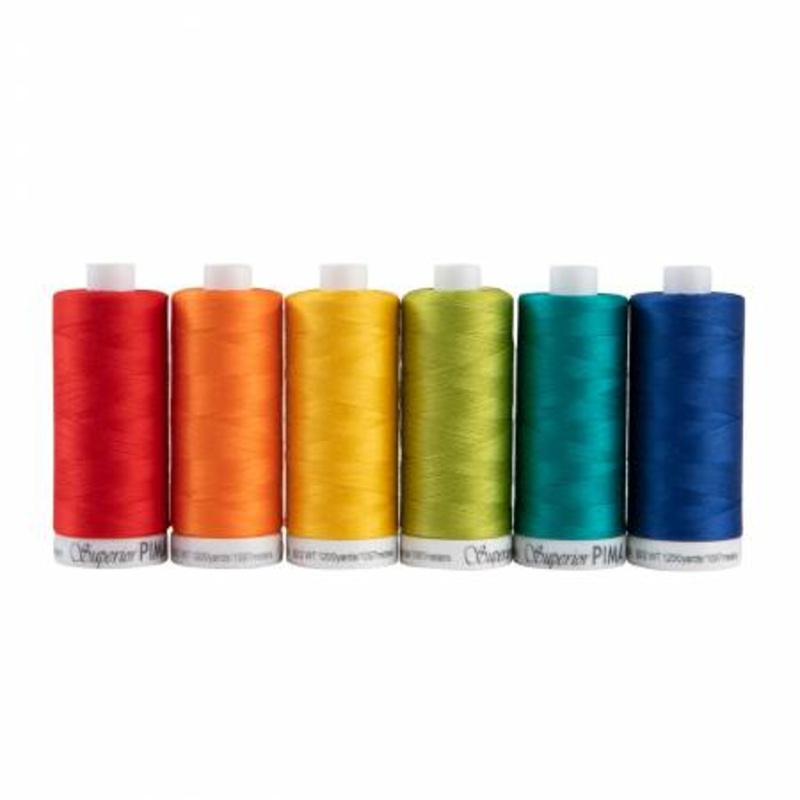 Superior PIMA 50wt Cotton Thread Set Six 1,200 yd Spools - Brights