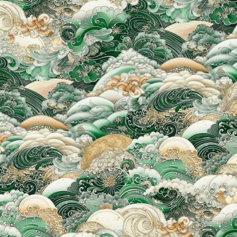 Green Waves in Motion 108 Cotton (NAMW05657-G)  Sold in UNITS of  metre