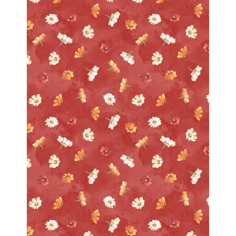 Harvest Blooms: FLOWERS TOSS RED Fabric (1/2 yd)