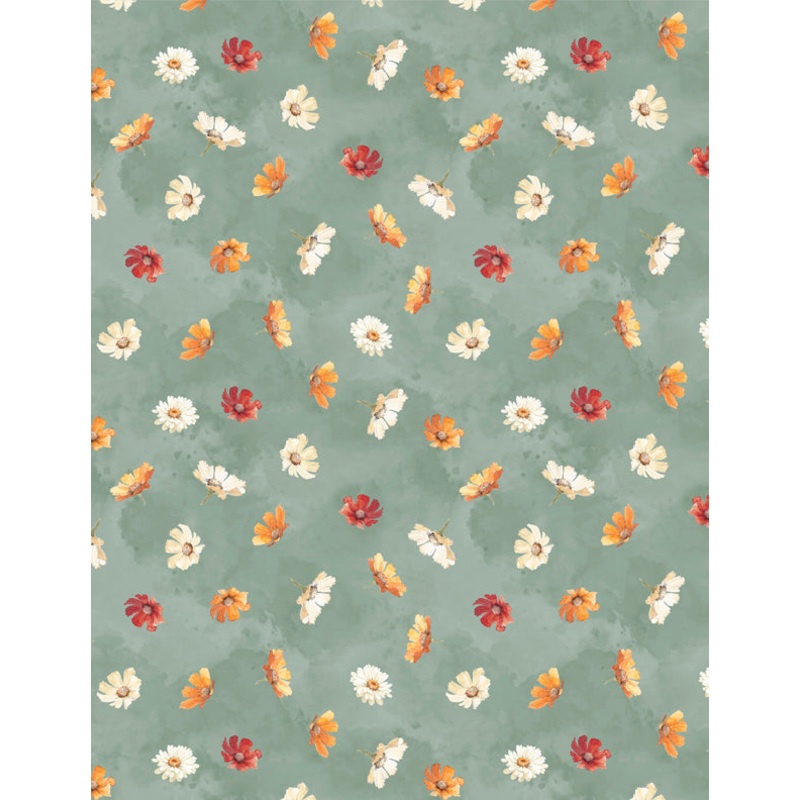 Harvest Blooms: FLOWERS TOSS SAGE Fabric (1/2 yd)
