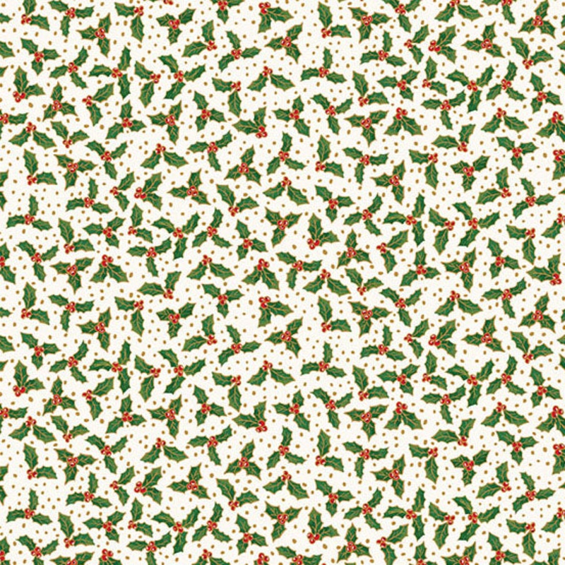 Jolly Saint Nick: CREAM HOLLY BERRY Fabric (1/2 yd) by Makower UK