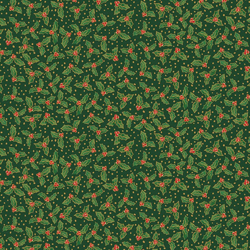 Jolly Saint Nick: GREEN HOLLY BERRY Fabric (1/2 yd) by Makower UK