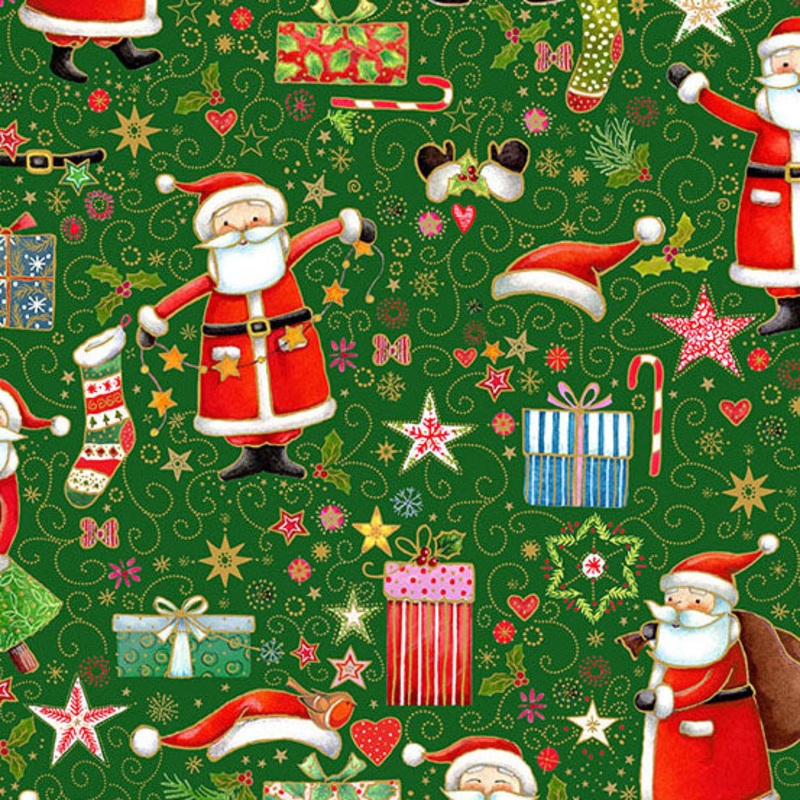 Jolly Saint Nick: GREEN MERRY MAGIC Fabric (1/2 yd) by Makower UK