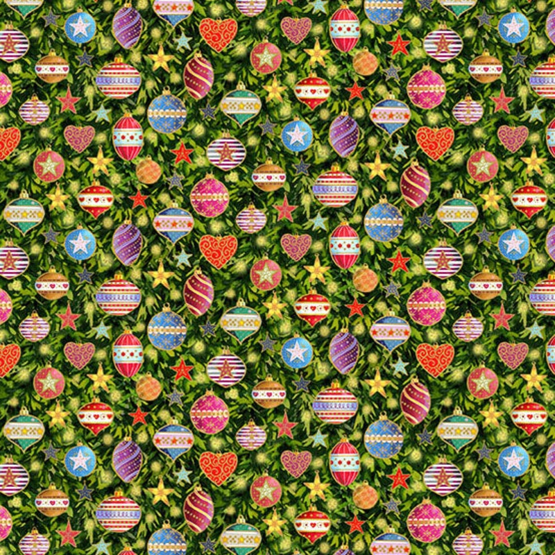 Jolly Saint Nick: MULTI BAUBLES Fabric (1/2 yd) by Makower UK