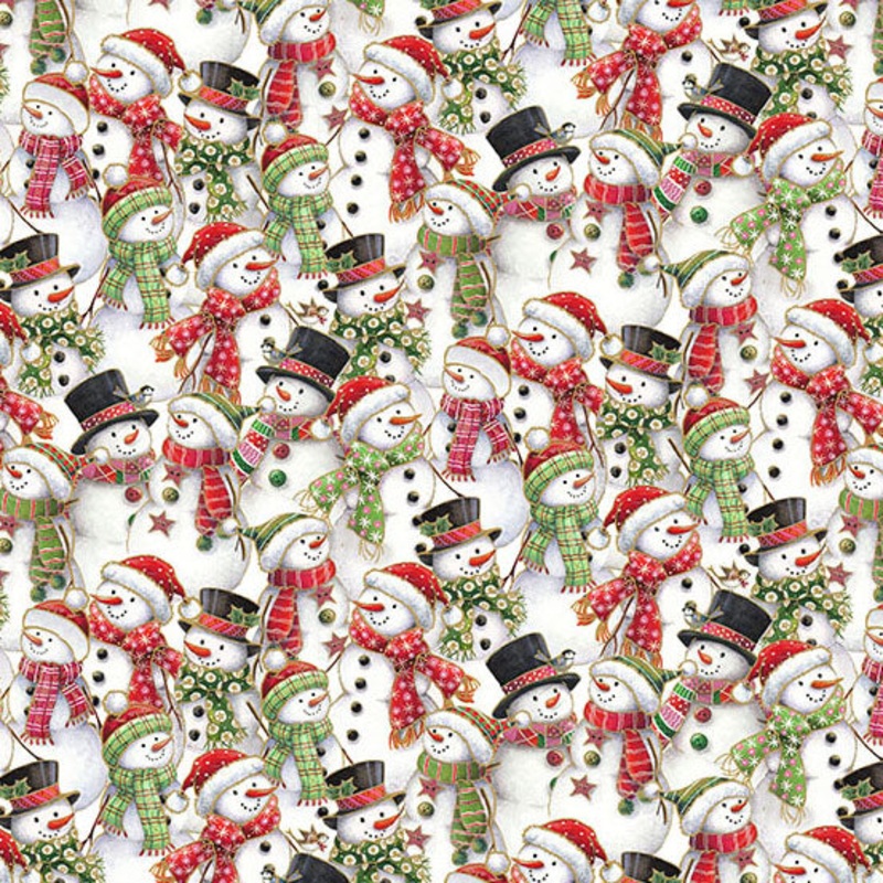 Jolly Saint Nick: MULTI SNOWMAN PARADE Fabric (1/2 yd) by Makower UK