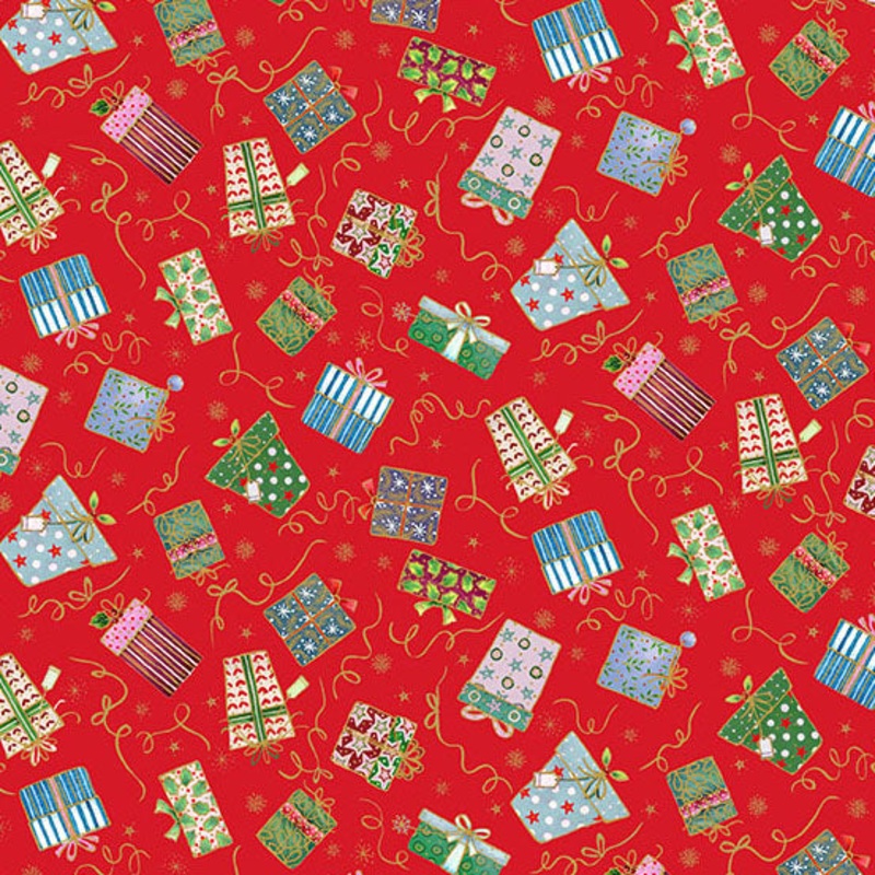 Jolly Saint Nick: RED GIFTS Fabric (1/2 yd) by Makower UK