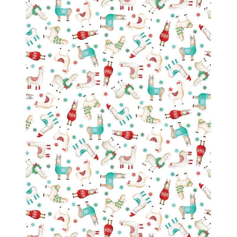 Happy Llamadays: LITTLE LLAMAS WHITE Fabric (1/2 yd)