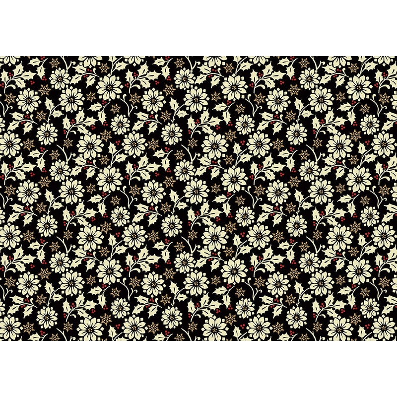 Holiday Tidings: FLOWER BERRY BLACK Fabric (1/2 yd)