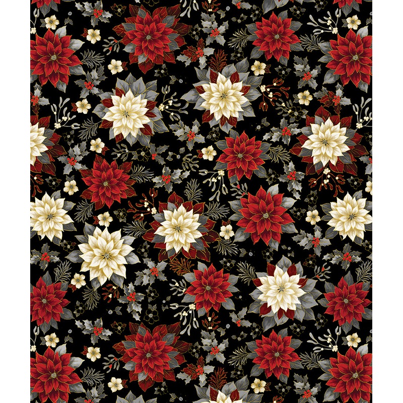 Holiday Tidings: HOLIDAY GARDEN BLACK Fabric (1/2 yd)