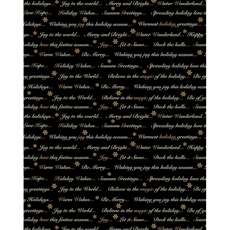 Holiday Tidings: HOLIDAY GREETINGS BLACK Fabric (1/2 yd)