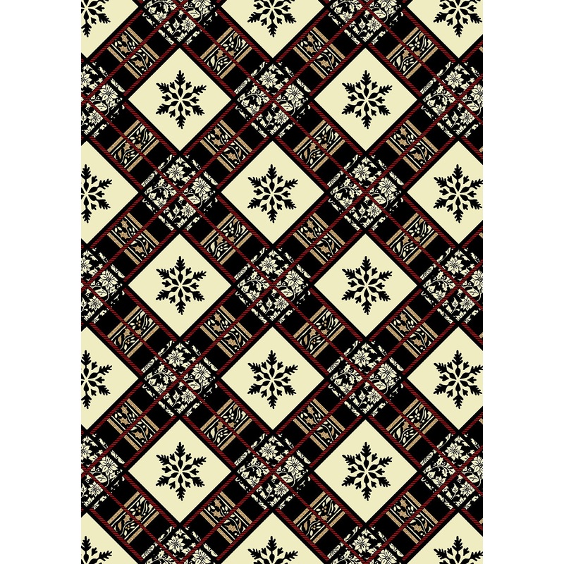 Holiday Tidings: SNOWFLAKE DIAMOND Cream/Black Fabric (1/2 yd)