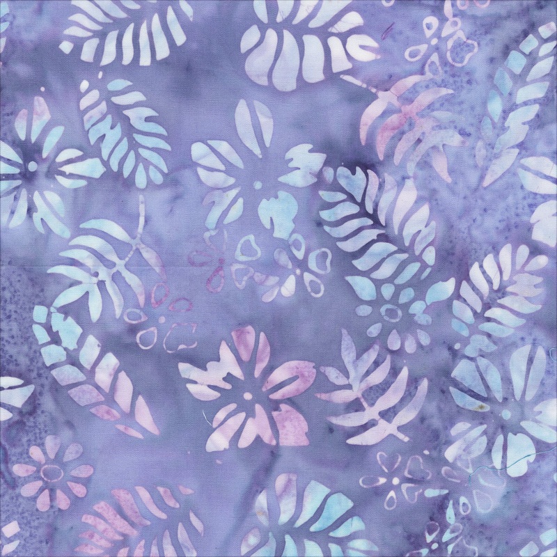 JDJ - Iris Beauty: TROPICAL LEAVES LAVENDER Batik Cotton Fabric (1/2 yd)