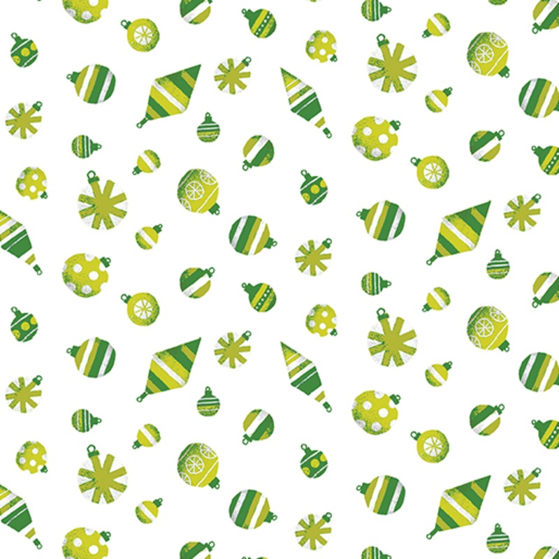 Meowy Christmas: Fa La La Ornaments Green/White Fabric (1/2 yd)