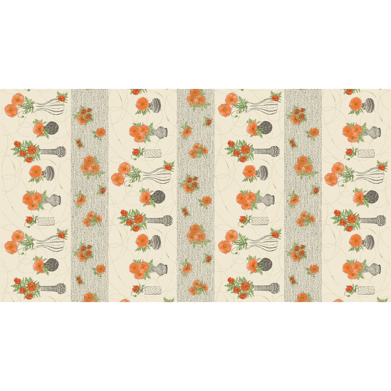 Modern Vintage Treasured: POPPIES STRIPE NATURAL Fabric (1/2 yd)