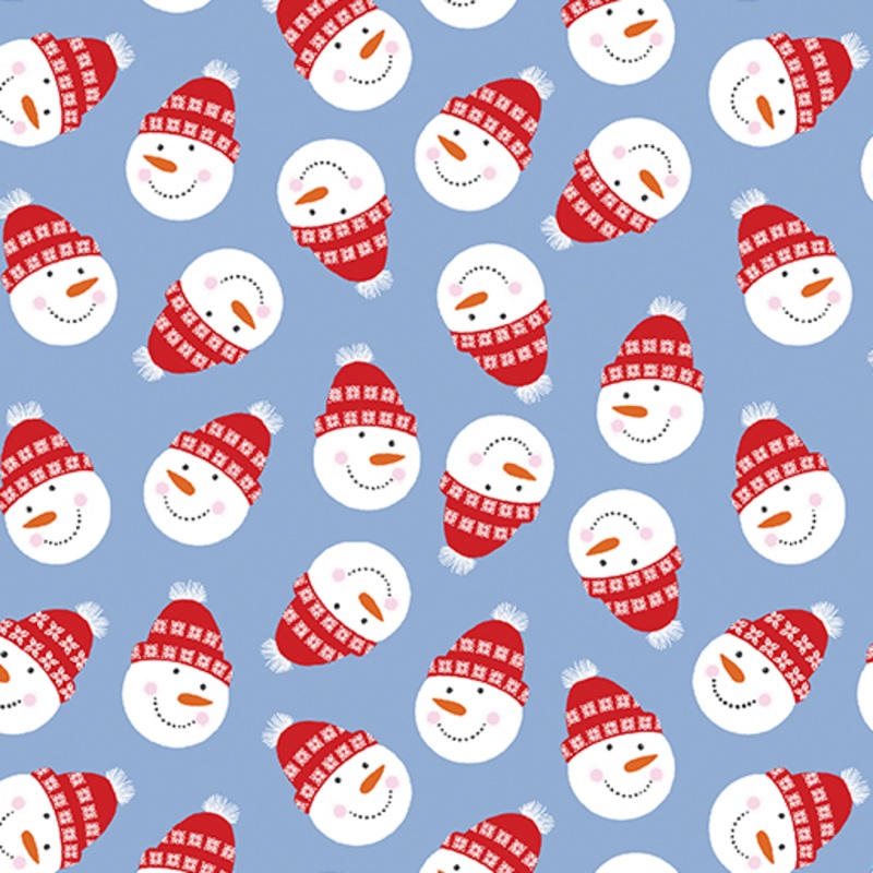 Nordic Cabin: SNOWMAN FROLIC BLUE Fabric (1/2 yd)