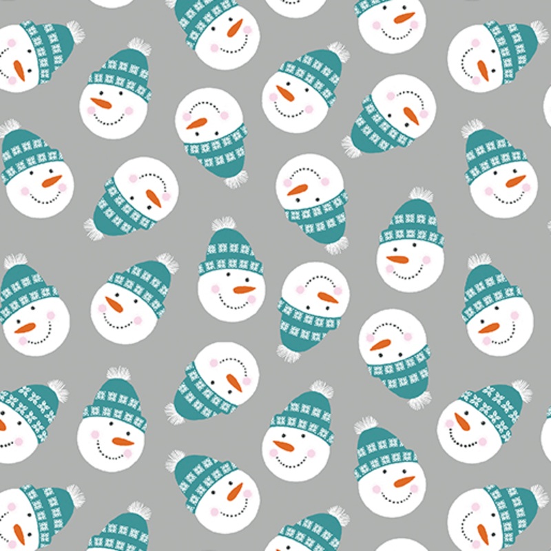 Nordic Cabin: SNOWMAN FROLIC GREY Fabric (1/2 yd)