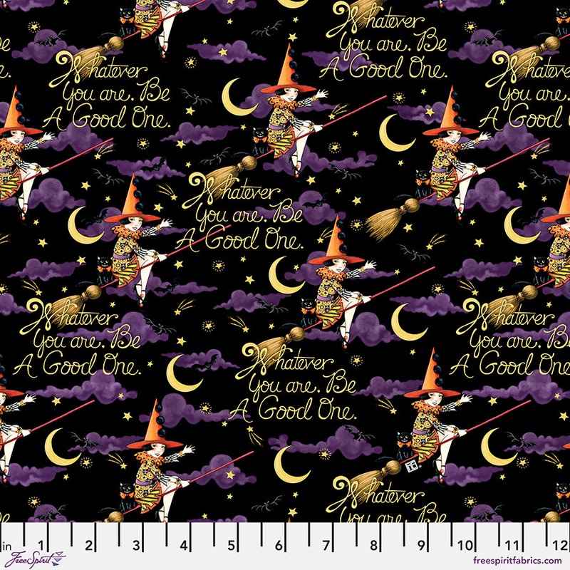 Spooky Cute Halloween: Be a GOOD ONE - BLACK Fabric (1/2 yd)