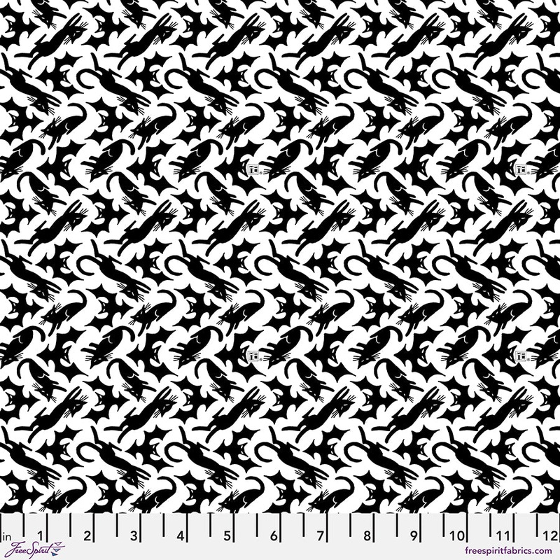 Spooky Cute Halloween: CAT SCATTER - WHITE Fabric (1/2 yd)