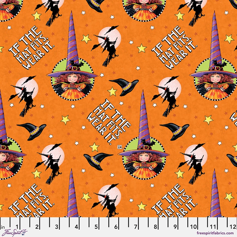 Spooky Cute Halloween: The HAT FITS - ORANGE Fabric (1/2 yd)