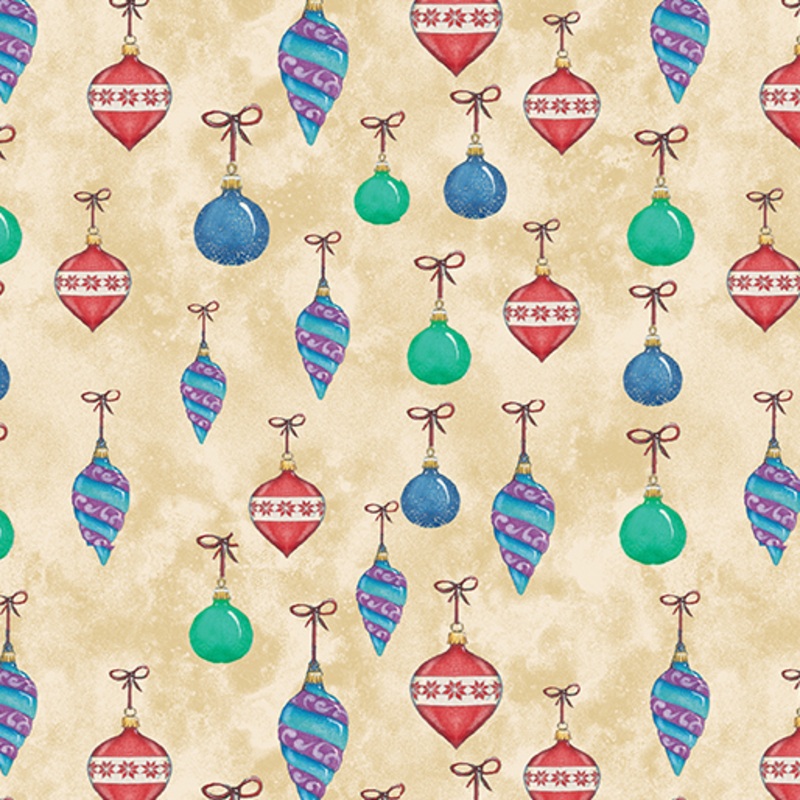The Night Before Christmas: ORNAMENTS CREAM Fabric (1/2 yd)