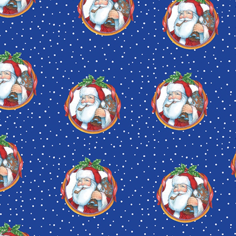 The Night Before Christmas: SANTA WREATH BLUE Fabric (1/2 yd)