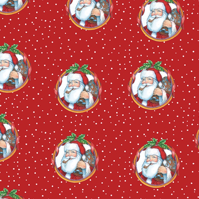 The Night Before Christmas: SANTA WREATH RED Fabric (1/2 yd)