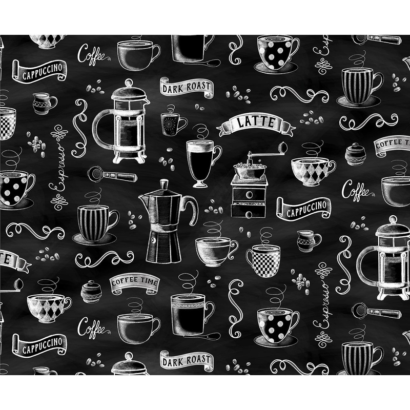 Perfect Brew: RISE 'N GRIND Black/White (1/2 yd)